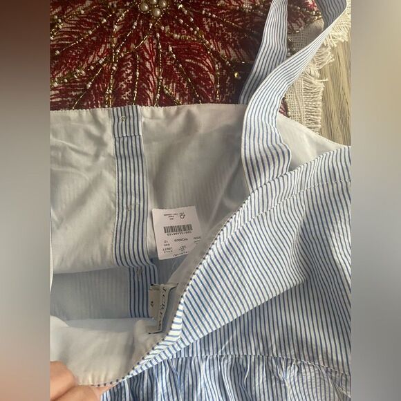 J Crew  Button Front Dress Sz 12  Seersucker Stripe White/Blue Sleeveless NWT - Picture 14 of 16